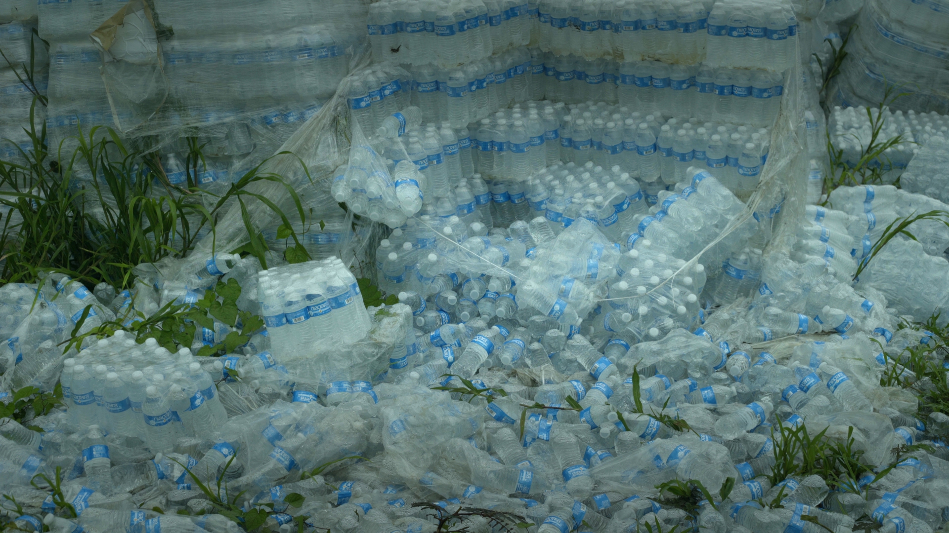 Water bottles in a pile 